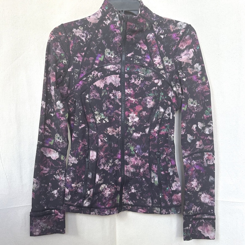 Lululemon‎ Define Jacket Sz. 6 Dark Floral Purple Full Zip Activewear Athleisure